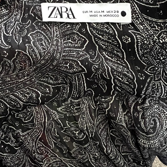 Zara Black Semi Sheer Paisley print wrap full length Dress - Size M - Picture 5 of 6